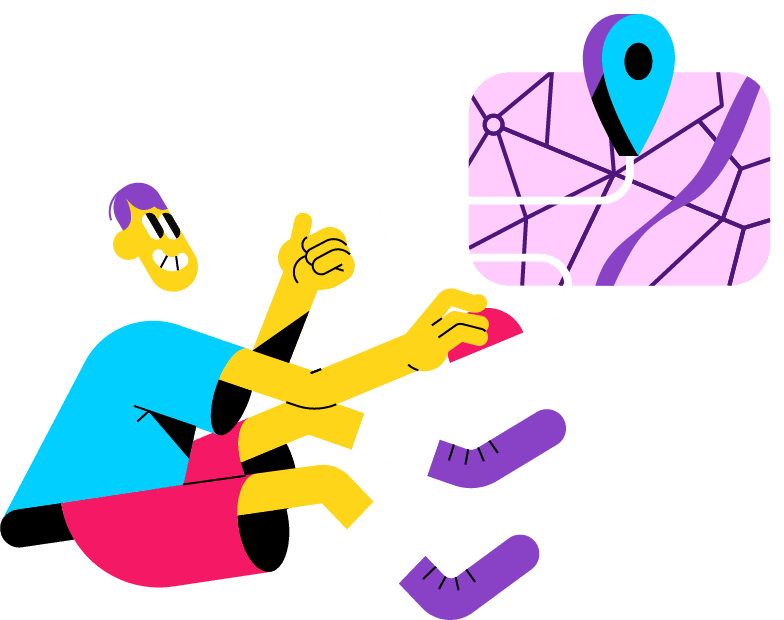 Smappen's character illustration navigating on a map