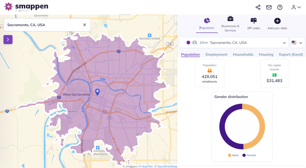 Catchment area in Sacramento - Population analisis