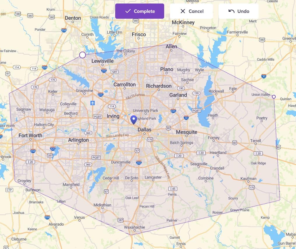 Dallas manual area with Smappen tool