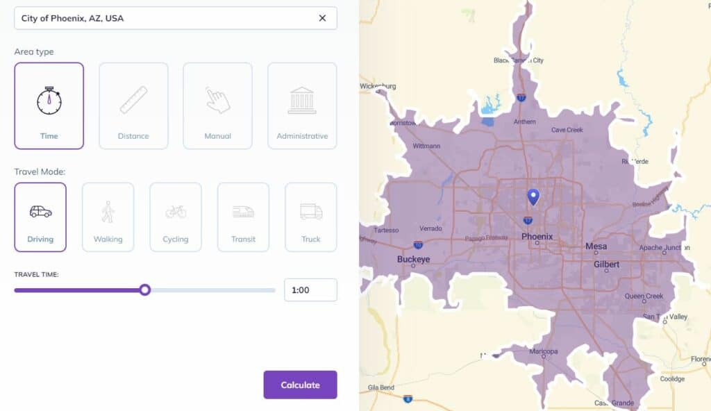drive time map on Smappen app