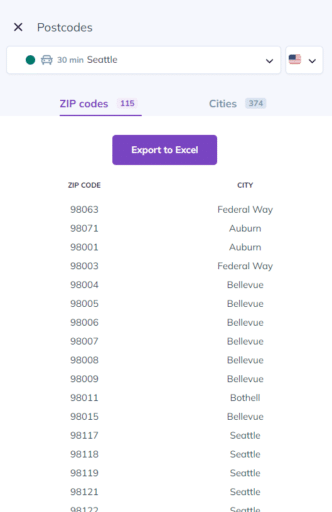Documentation - Exporting zip codes (Excel report) - Smappen