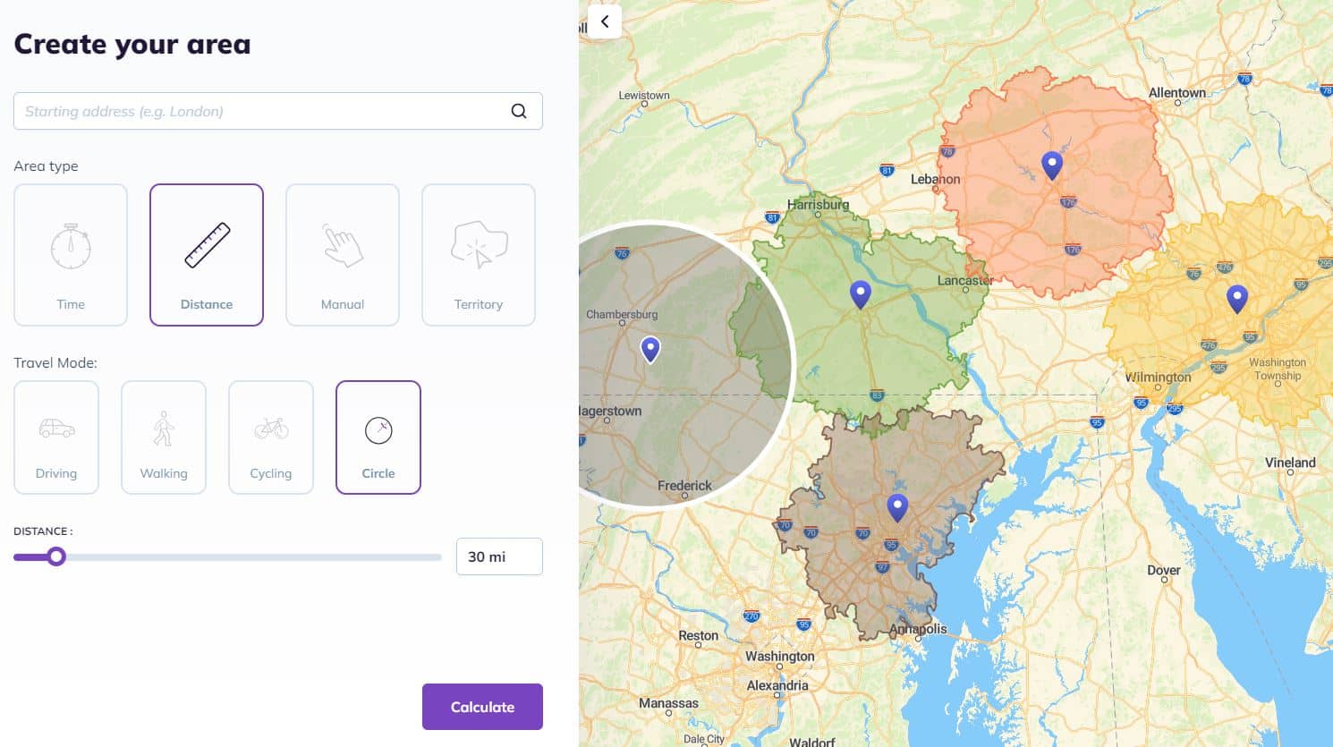 draw radius map with mapping tool