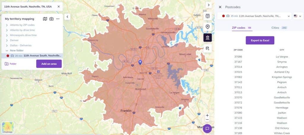Export ZIP Codes list of an area