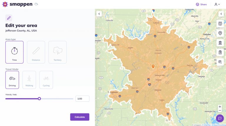 isochrone map on Smappen