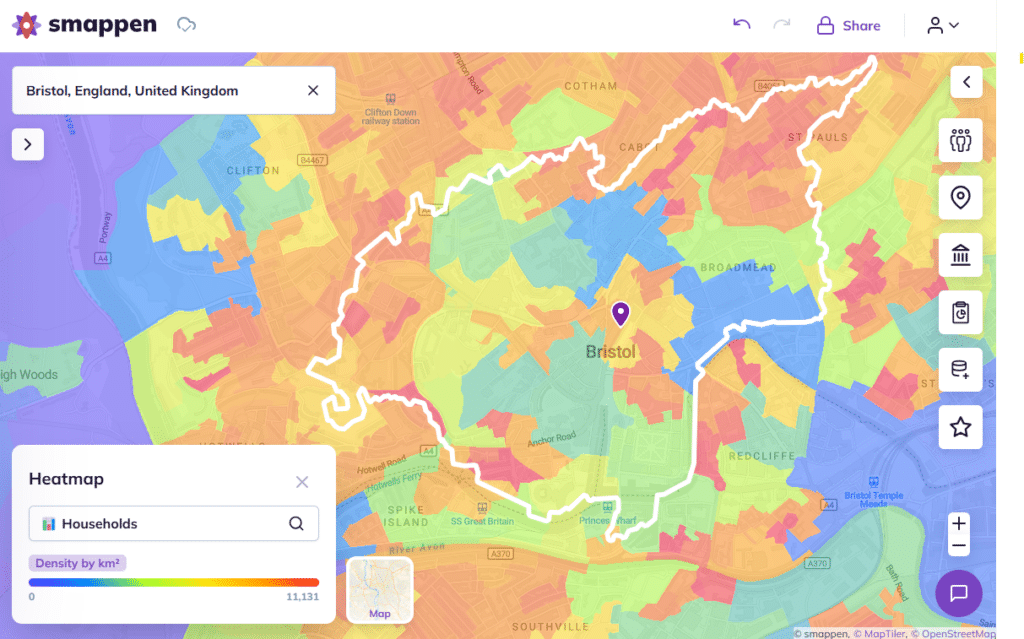heatmap on postcodes Smappen app