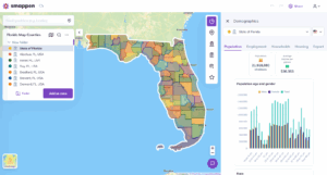 Florida map with demographic data on Smappen by state and counties