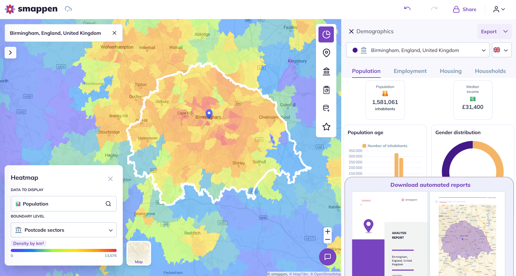 Reports and heatmap on Smappen - Franchise territory mapping