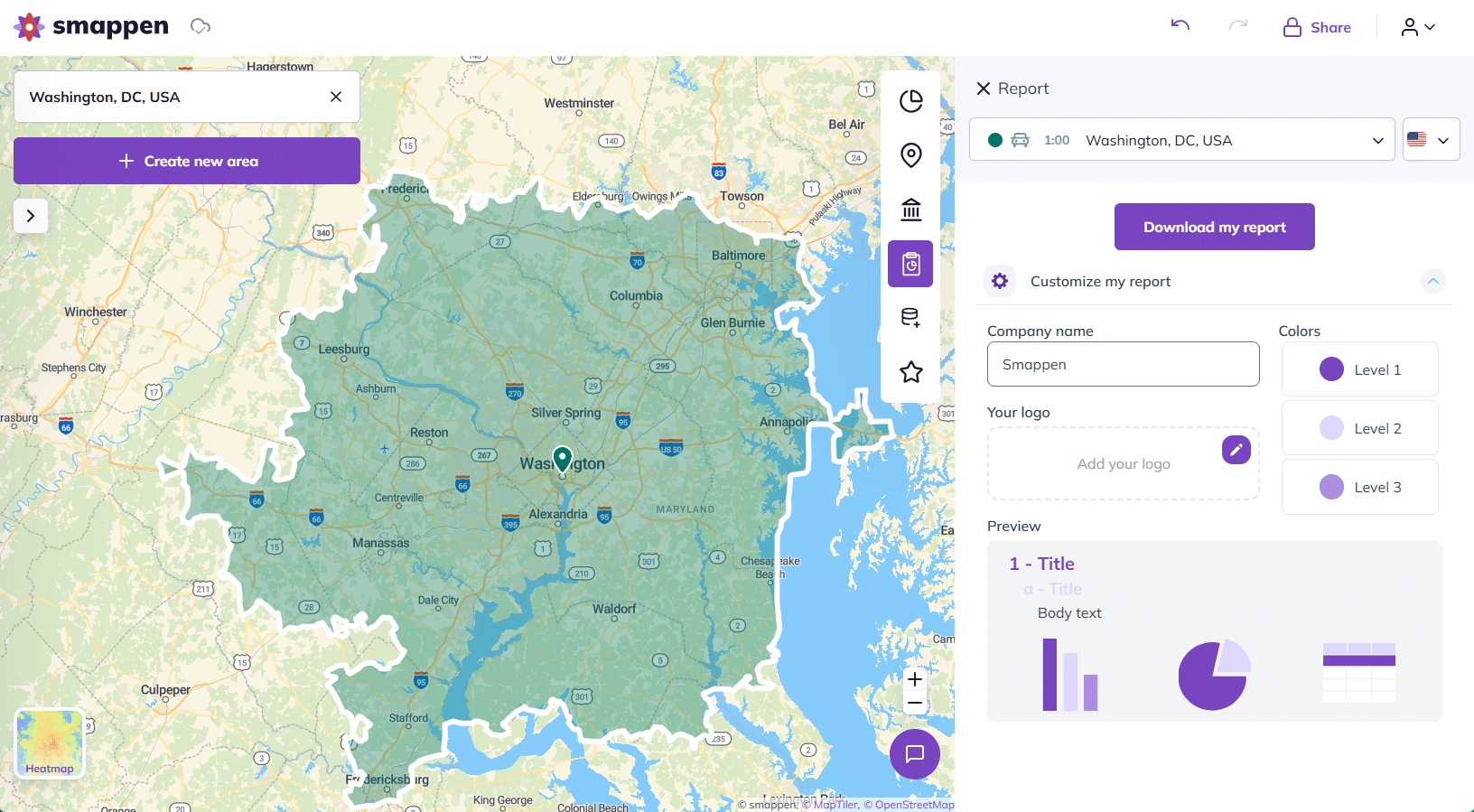 automated and customized report on Smappen