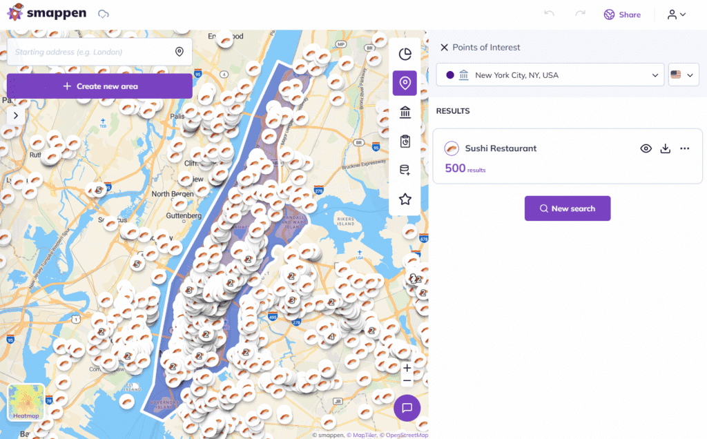 Sushi restaurant nyc on Smappen interactive map