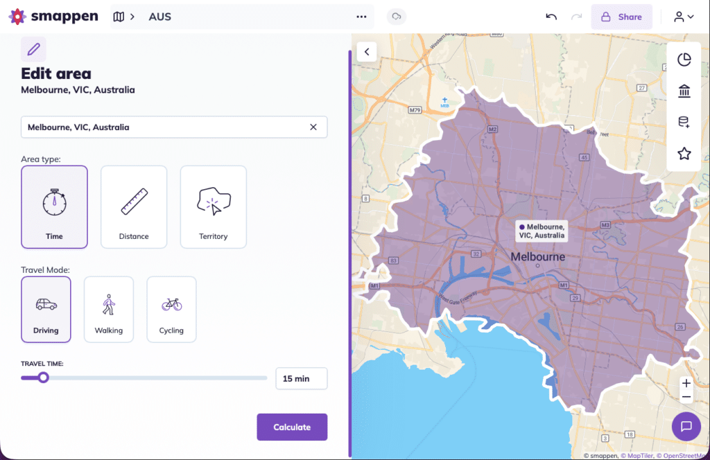 Travel time map Australia