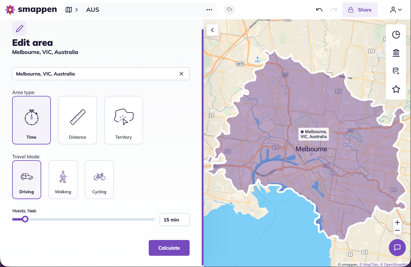 Travel time map Australia