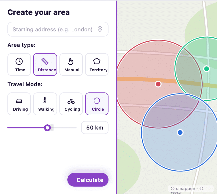 Smappen radius map tool