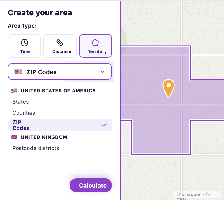 Smappen ZIP code & boundary map tool